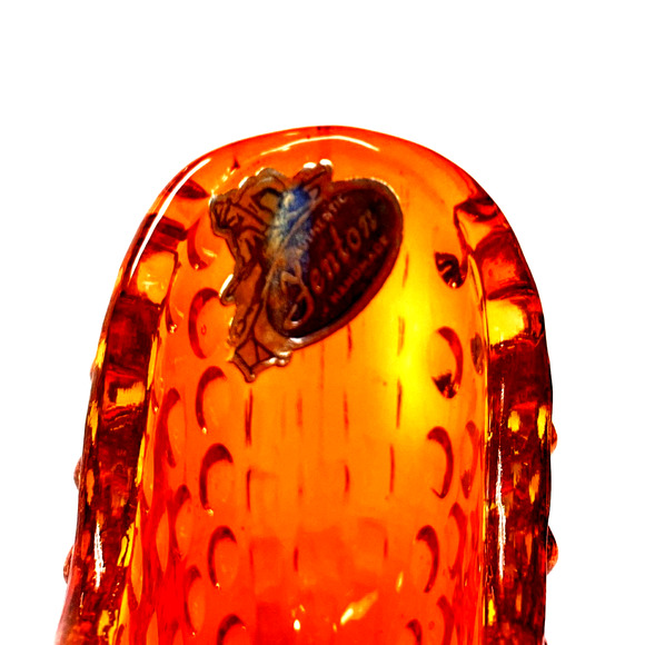 Vintage Fenton Glass Cat Slipper Amberina Hobnail Glass Shoe 1957-1971 Label - Picture 3 of 11